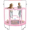 Vevor 55" barnetrampolin, 4,6 fot innendørs utendørs trampolin, mini småbarns rekreasjonstrampolin med sikkerhetsnett og basketballkurv, bursdagsgaver julegaver for barn fra 3 år, rosa