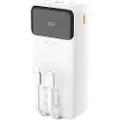 24hShop Powerbank 30 000 mAh med innebygde USB-kabler PD 22,5 W – Hvit