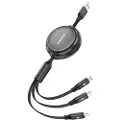 Foneng 3-i-1 uttrekkbar USB-kabel - USB til MicroUSB/USB-C/Lightning