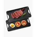 Vevor Vendbar Grill/Tappeplate, 20x10 tommer Krydret Støpejernstappe, Bærbar Rektangulær Panne med Håndtak, Familie Kokekar for Innendørs/Utendørs Komfyrtopp, Gass, Campinggrill, Svart
