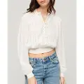 Superdry Lace Trim Smocked Langermet Bluse