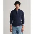 Gant for man. 87213 Very fine sheep's wool jumper with navy half-zipper (S), Casual, Cotton