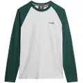 Superdry for man. M6010801A Essential long sleeve baseball t-shirt white, green (L), Casual, Cotton