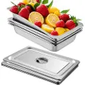Vevor 4-pakning damppanner, 20,9 x 12,8 x 3,9 tommer dyp damppanne, full størrelse 13 liter, dyp matbeholder, ovnsbrett i rustfritt stål, hotellpanner, anti-jam damppanne til mat