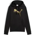 Puma ESS METALLIC Hoodie Women, Clothing, Black/Metallic Gold, 3XL