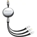 Forever 3in1 USB-kabel, USB til Lightning + 2xUSB-C 1,2 m 100W - Svart