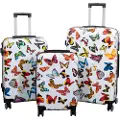 Borg Living Koffertsett - 3 stk. - koffert med motiv - hvit med sommerfugltrykk - hardcase lettvektskoffert med 4 hjul