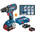 Bosch Powertools GSR 18V-28 Professional batteridrevet drill/skrutrekker, 18Volt (blå/svart, 2x Li-ion-batteri 3,0Ah, 82-delers tilbehørssett)