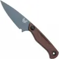 Benchmade Dacian Magnacut Blue Titanium Cerakote kniv, brown canvas micarta, leather sheath
