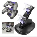 24hShop Ladestasjon til 2x PS4-kontroller med fargerik LED-belysning