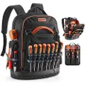 Vevor Verktøyryggsekk, 64 lommer, kraftig verktøyoppbevaringsorganisator arbeidsvesker med laptoprom og støpt base, elektriker arbeidsplassryggsekk for elektrikere, reparatører og HVAC-teknikere