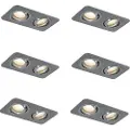 QAZQA Sett med 6 runde innfelte spotter gunmetal GU10 50mm justerbar IP44 2-lys - Alberto