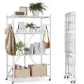 Vevor 4-etasjes sammenleggbar oppbevaringshylle, 36B x 21D x 60 H tommer sammenleggbar metallhylleenhet, organisering uten montering med 5 hjul og 4 kroker for spiskammer, kjøkken, garasje, kjeller, h