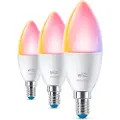 WiZ Connected Mignon 4,9W E14, Color & Tunable White, Wi-Fi, 3-pakning