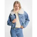 Michael Kors for woman. MF510C8FAU Denim jacket with blue faux fur collar (M/L), Casual, Cotton