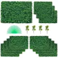 Vevor 12 stk kunstig buksbompanel UV-buksbomhekk veggpaneler kunstgress bakgrunnsvegg 24x16" 4 cm grønn gressvegg falsk hekk for dekor personvern gjerde innendørs utendørs hage bakgård
