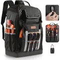 Vevor Verktøyryggsekk, 56 lommer, kraftige verktøyoppbevaringsvesker med støpt base, elektrikerryggsekk for byggeplasser, elektrikere, industri, reparatører og HVAC-teknikere