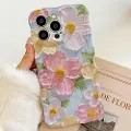 Mtp Products iPhone 15 Pro TPU-deksel med bølgete kanter og oljemaleri - blomster