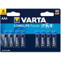 Varta High Energy AAA, Engangsbatteri, Alkalinsk, 1,5 V, 8 stykker, Blå, Sølv, AAA