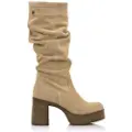 Mtng for woman. 51947 Leather boot Sixties Beige - Heel height 8cm (40), 5 to 8 cm, Zip, Casual