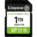 Kingston Canvas Select Plus - Flashminnekort - 1 TB - Video Class V30 / UHS-I U3 / Class10 - SDXC UHS-I