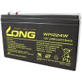 Long WP1224W Blybatteri 12 V 6 Ah Blyfleece (B x H x T) 151 x 101 x 51 mm Fladstik 6,35 mm Lav selvafladning, Vedligeholdelsesfri