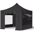 TOOLPORT 3x3 m aluminium, pop up partytelt, 4 sidepaneler, svart