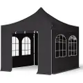 TOOLPORT 3x3 m aluminium, pop up partytelt, 4 sidepaneler, svart