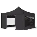 TOOLPORT 4x4 m aluminium, pop up partytelt, 4 sidepaneler, svart