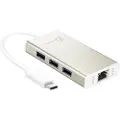 J5CREATE 3-Port USB Hub (with Ethernet)i USB-hub - USB 3.0 - 3 porter - Sølv