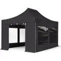 TOOLPORT 3x4,5 m aluminium, pop up partytelt, 4 sidepaneler, svart