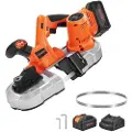 Vevor 20V bærbart båndsagsett, 65 x 65 mm skjæredybde, AC 220V, 360W båndsag med børsteløs motor, 4,0 Ah batteri, trådløs og kompakt bærbar båndsag, 0–192 m/min variabel hastighet, for skjæring av met