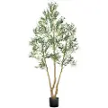Vevor 210 cm kunstig oliventre med svart potte, høyt kunstig tre med naturlig trestamme og realistiske grønne blader og frukter, innendørs kunstig plante for hjem, kontor, stue, hjørnedekor