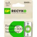 GP Recyko 3000 C, 3000 mAh, Nikkelmetallhydrid (NiMH), C, 1,2 V, Grønn, Sølv, 2 stykker