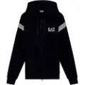 EA7 for man. 7M001187_AF10377 7 Lines hooded sweatshirt in black blend (XXS), Casual, Cotton
