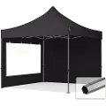 TOOLPORT 3x3 m stål, pop up partytelt, 2 sidepaneler, svart