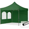 TOOLPORT 3x3 m stål, pop up partytelt, 2 sidepaneler, mørkegrønn