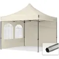 TOOLPORT 3x3 m stål, pop up partytelt, 2 sidepaneler, creme