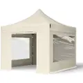 TOOLPORT 3x3 m stål, pop up partytelt, 4 sidepaneler, creme