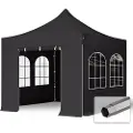 TOOLPORT 3x3 m stål, pop up partytelt, 4 sidepaneler, svart