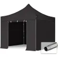 TOOLPORT 3x3 m stål, pop up partytelt, 4 sidepaneler, svart