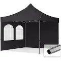 TOOLPORT 3x3 m stål, pop up partytelt, 2 sidepaneler, svart