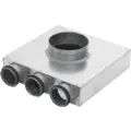 Lindab InDomo ventilboks PVCU 125 til ventil ø125 med 2 afgange ø63 med Safe tætning for rør SR63 eller slange LFPE63/LFPEB63. Højde 38 mm.