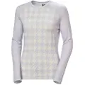 Helly Hansen Lifa Merino Midweight Graphic Crew, Dame, Light Purple Houndstooth AOP