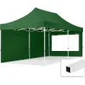TOOLPORT 3x6 m stål, pop up partytelt, 2 sidepaneler, mørkegrønn