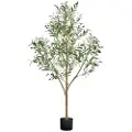 Vevor 150 cm kunstig oliventre med svart potte, høyt kunstig tre med naturlig trestamme og realistiske grønne blader og frukter, innendørs kunstig plante for hjem, kontor, stue, hjørnedekor