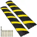 Vevor 2 stk. fartshumper i gummi 183 x 30 x 4,5 cm, 2 kanaler, kraftig fartshump for trafikk, med høyreflekterende gul stripe, 8 ekspansjonsskruer og 1 bor, for asfaltbetong og grusveier