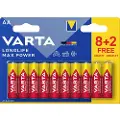 Varta AA-batteri Varta Longlife Max Power AA Blister 10 (8+2) Alkali-mangan 1.5 V 10 stk