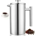 Vevor French Press kaffetrakter, 1,5 liters kaffepresse i rustfritt stål med filter, stor dobbeltvegget isolert fransk presse kaldbrygging for camping, reise, hjem, kjøkken, sølv