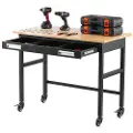Vevor 48" arbeidsbenk på hjul Wood Top Arbeidsbord med skufforganisering 1500 lbs